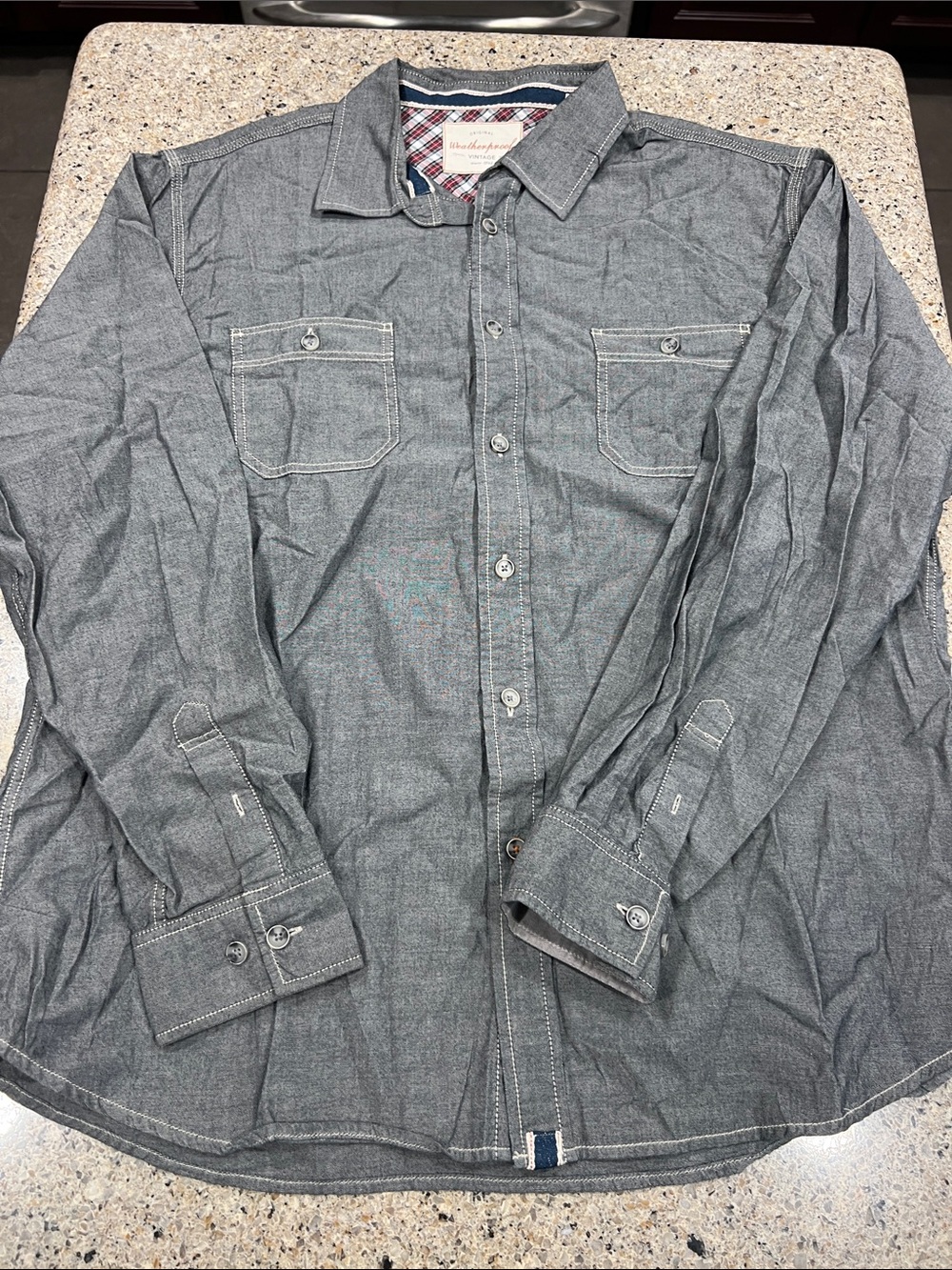Weatherproof XL Men's Gray Long-Sleeve Button-Down Shirt 100% cotton z17